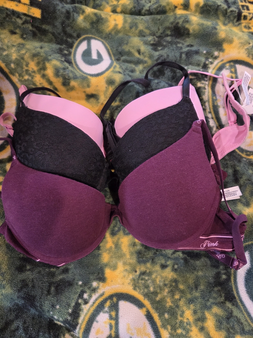 PINK Victoria's Secret Plum and Black Lace Push-Up Bra